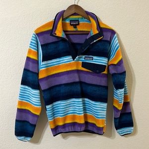 Patagonia Fitz Stripe Synchilla Fleece Pullover Purple Yellow Stripe Women’s XS